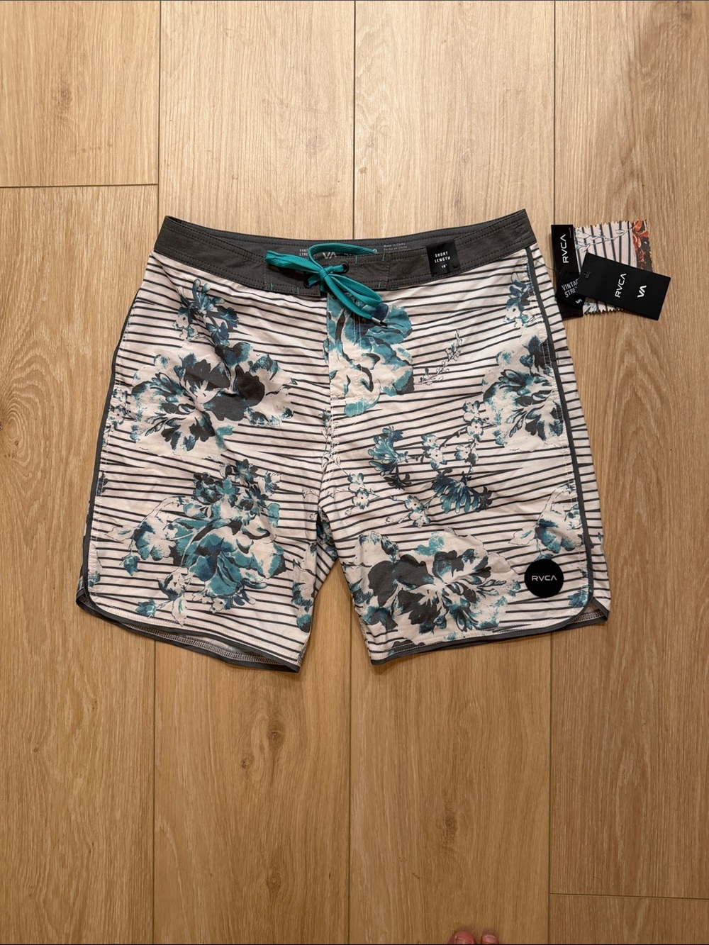 RVCA Teal Floral Stripe Boardshorts